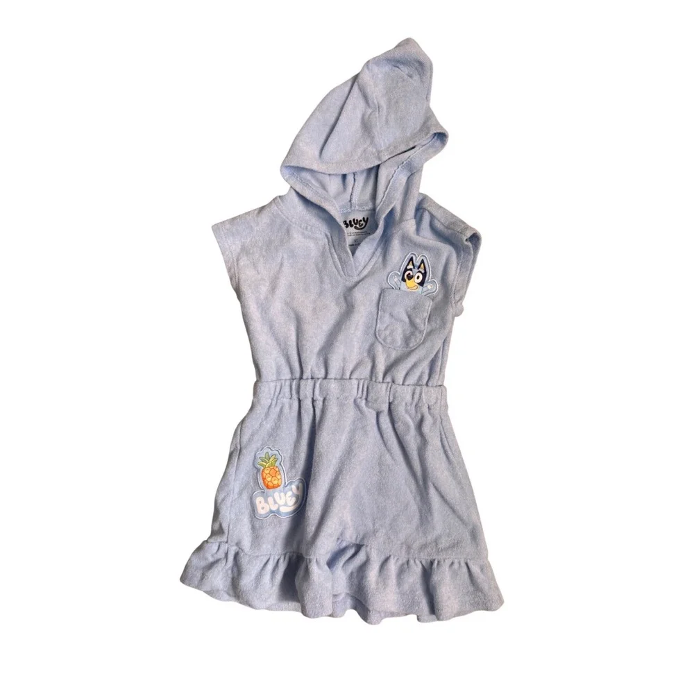 Bluey Girls Swimsuit and Hooded Terry Cloth Cover Up Set Size 3T‎ Blue Orange